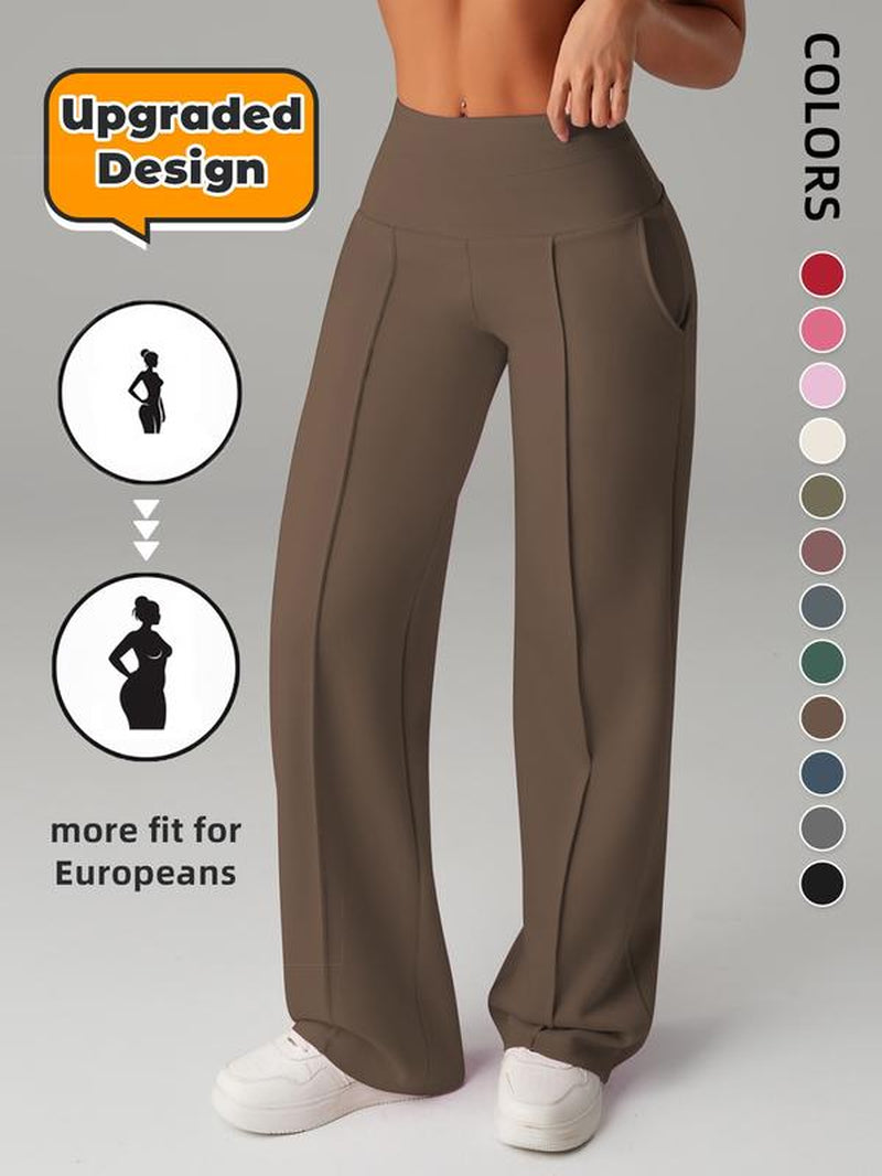 Women'S Plain Loose Straight Leg Pants, Wide Leg High Waist Sporty Casual Sweatpants with Pockets, Comfortable Daily Wear [Fits Small - Size up Recommended]