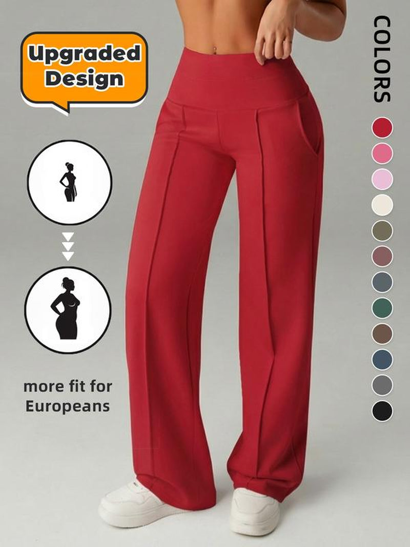 Women'S Plain Loose Straight Leg Pants, Wide Leg High Waist Sporty Casual Sweatpants with Pockets, Comfortable Daily Wear [Fits Small - Size up Recommended]