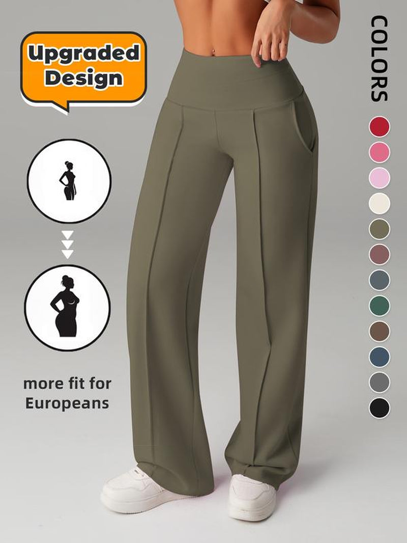 Women'S Plain Loose Straight Leg Pants, Wide Leg High Waist Sporty Casual Sweatpants with Pockets, Comfortable Daily Wear [Fits Small - Size up Recommended]