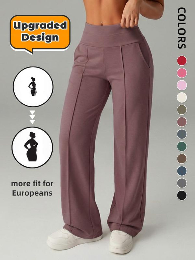Women'S Plain Loose Straight Leg Pants, Wide Leg High Waist Sporty Casual Sweatpants with Pockets, Comfortable Daily Wear [Fits Small - Size up Recommended]