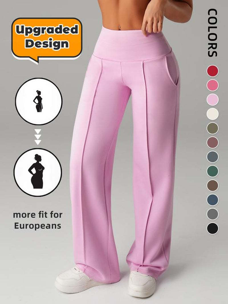 Women'S Plain Loose Straight Leg Pants, Wide Leg High Waist Sporty Casual Sweatpants with Pockets, Comfortable Daily Wear [Fits Small - Size up Recommended]
