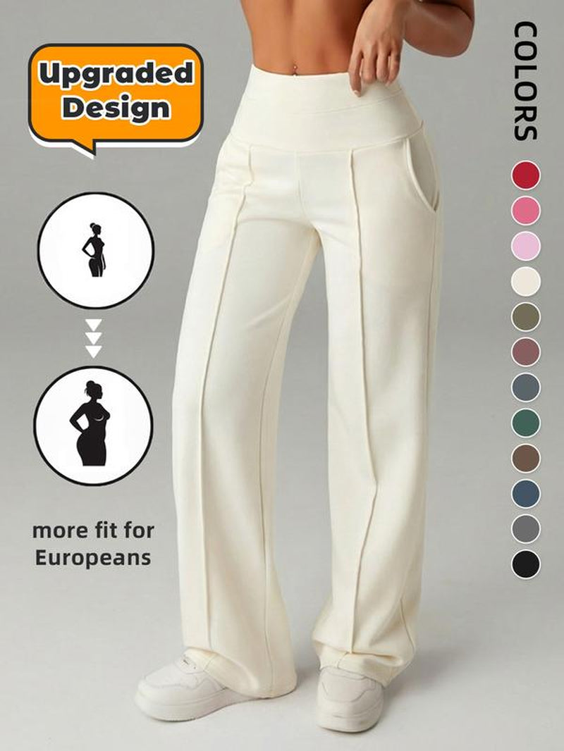 Women'S Plain Loose Straight Leg Pants, Wide Leg High Waist Sporty Casual Sweatpants with Pockets, Comfortable Daily Wear [Fits Small - Size up Recommended]