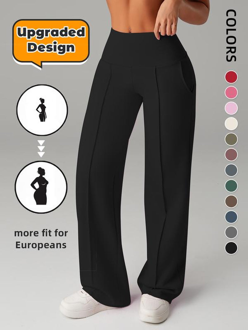 Women'S Plain Loose Straight Leg Pants, Wide Leg High Waist Sporty Casual Sweatpants with Pockets, Comfortable Daily Wear [Fits Small - Size up Recommended]